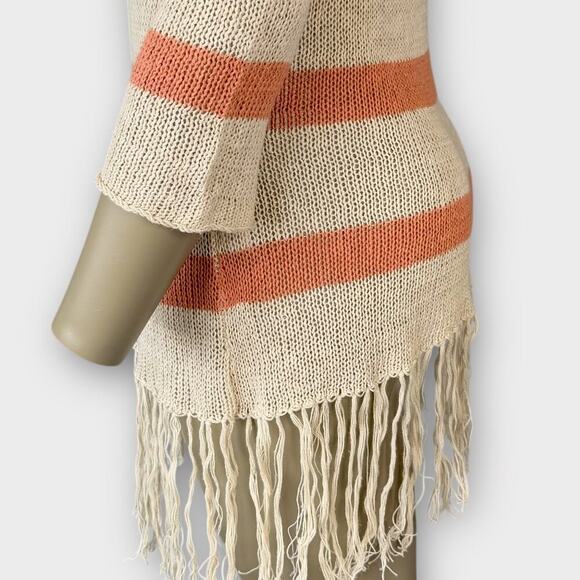 Willow & Clay Linen Blend Fringed Knit Lightweight Sweater Size S Striped Cream - Picture 9 of 14
